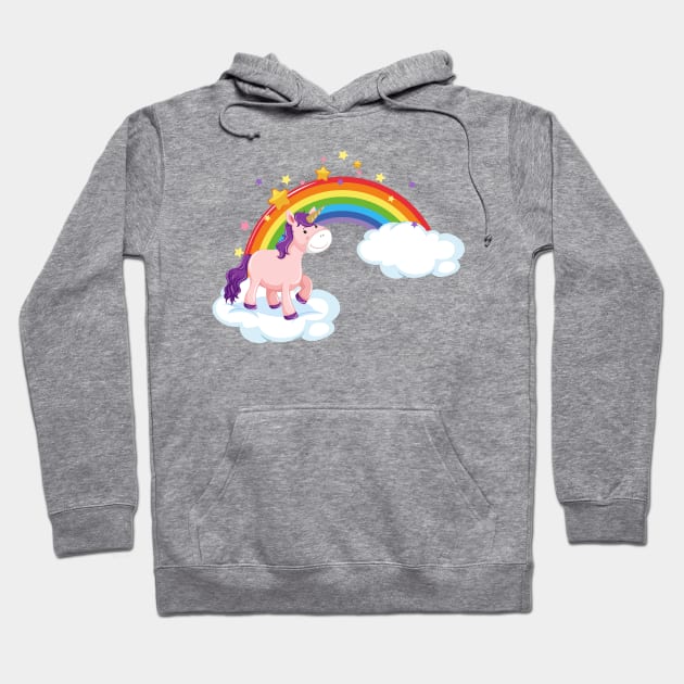 Pink Unicorn standing on cloud with rainbow Hoodie by Thumthumlam